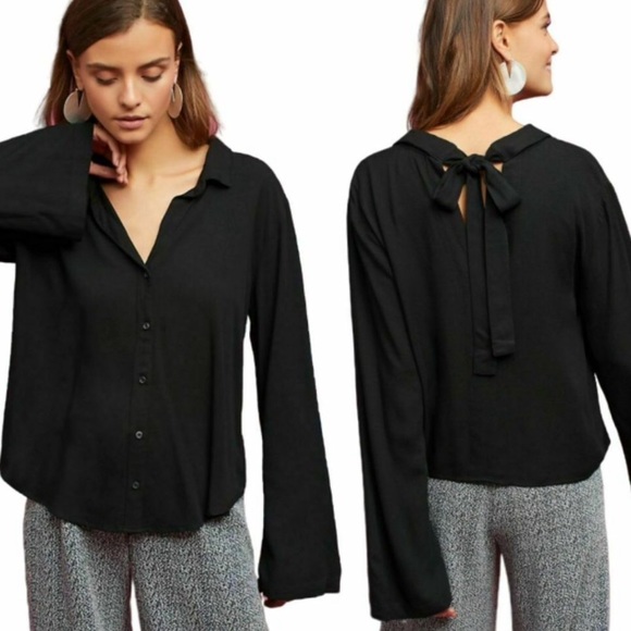 Cloth & Stone Anthropologie Blouse Top Black XS - Picture 1 of 7